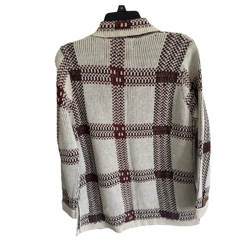 Sturbridge Women’s Plaid Knit Cardigan Sweater Beige Maroon Button Front XL